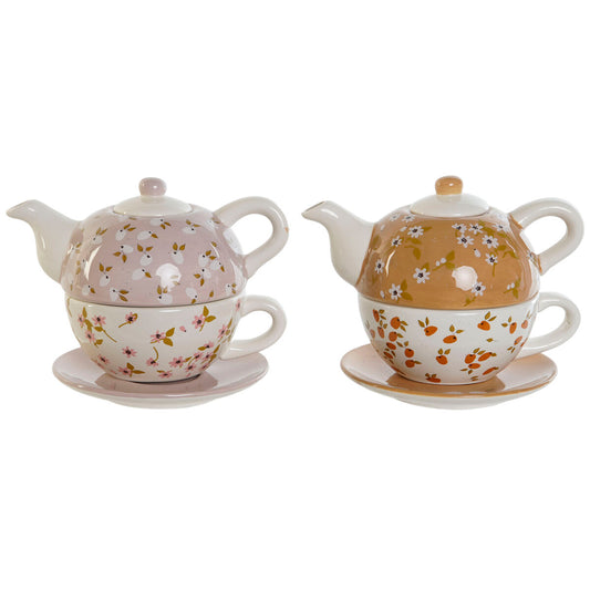 Teapot DKD Home Decor White Green Mustard Light Pink Dolomite 750 ml (2 Units) DKD Home Decor