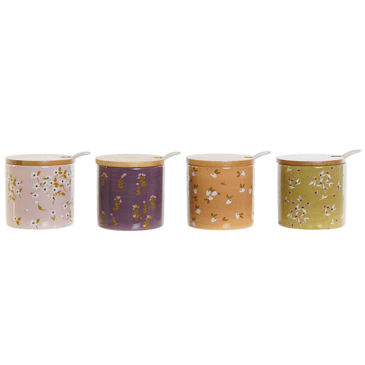 Sugar Bowl DKD Home Decor Green Pink Mustard Lilac Bamboo Dolomite 7,5 x 7,5 x 7,5 cm (4 Units) DKD Home Decor