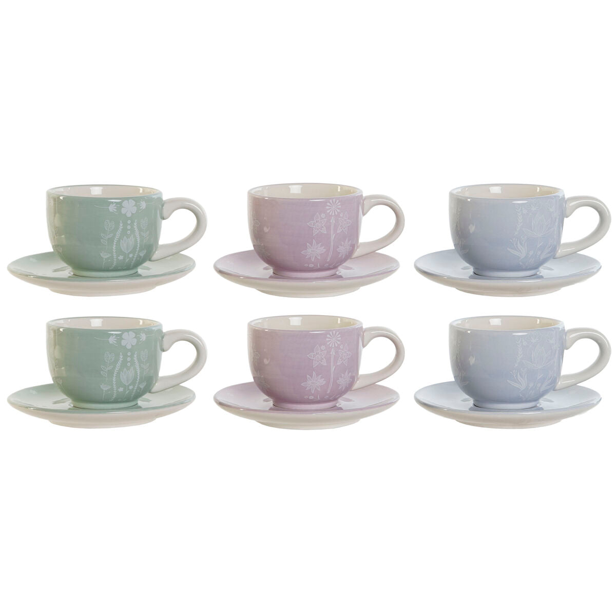 Piece Coffee Cup Set DKD Home Decor Blue White Green Lilac Metal Dolomite 180 ml DKD Home Decor