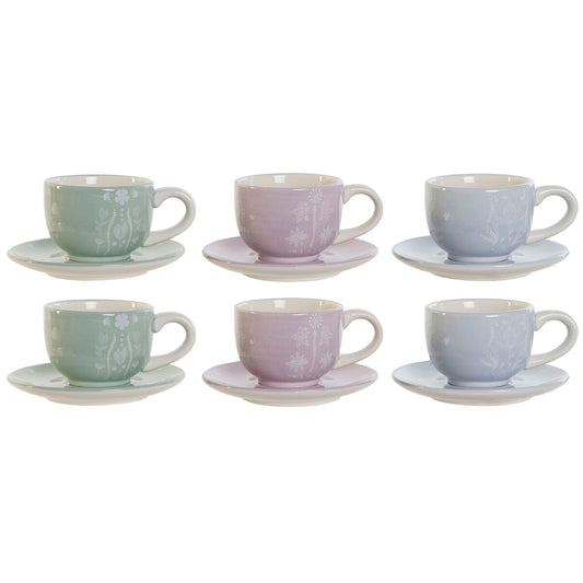 Piece Coffee Cup Set DKD Home Decor Blue White Green Lilac Metal Dolomite 180 ml DKD Home Decor