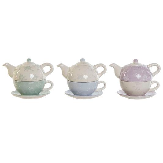 Teapot DKD Home Decor Blue White Green Lilac Dolomite 750 ml (3 Units) DKD Home Decor