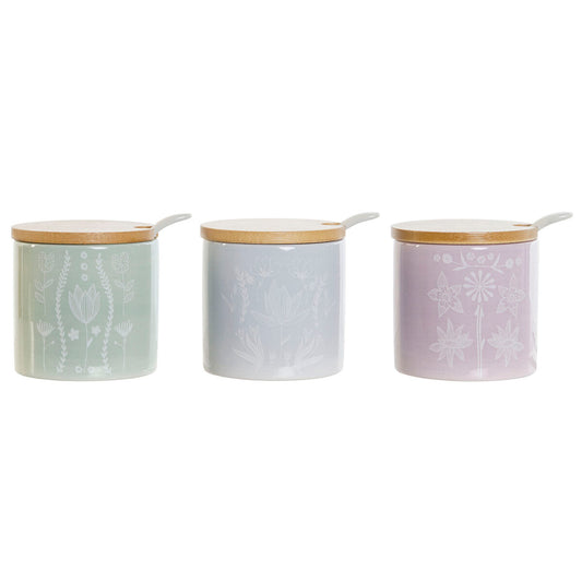 Sugar Bowl DKD Home Decor Blue Green Lilac Bamboo Dolomite 7,5 x 7,5 x 7,5 cm (3 Units) DKD Home Decor