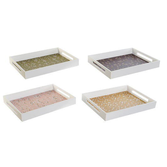 Tray DKD Home Decor Green Mustard Dark brown Light Pink MDF Wood 40 x 30 x 5 cm (4 Units) DKD Home Decor