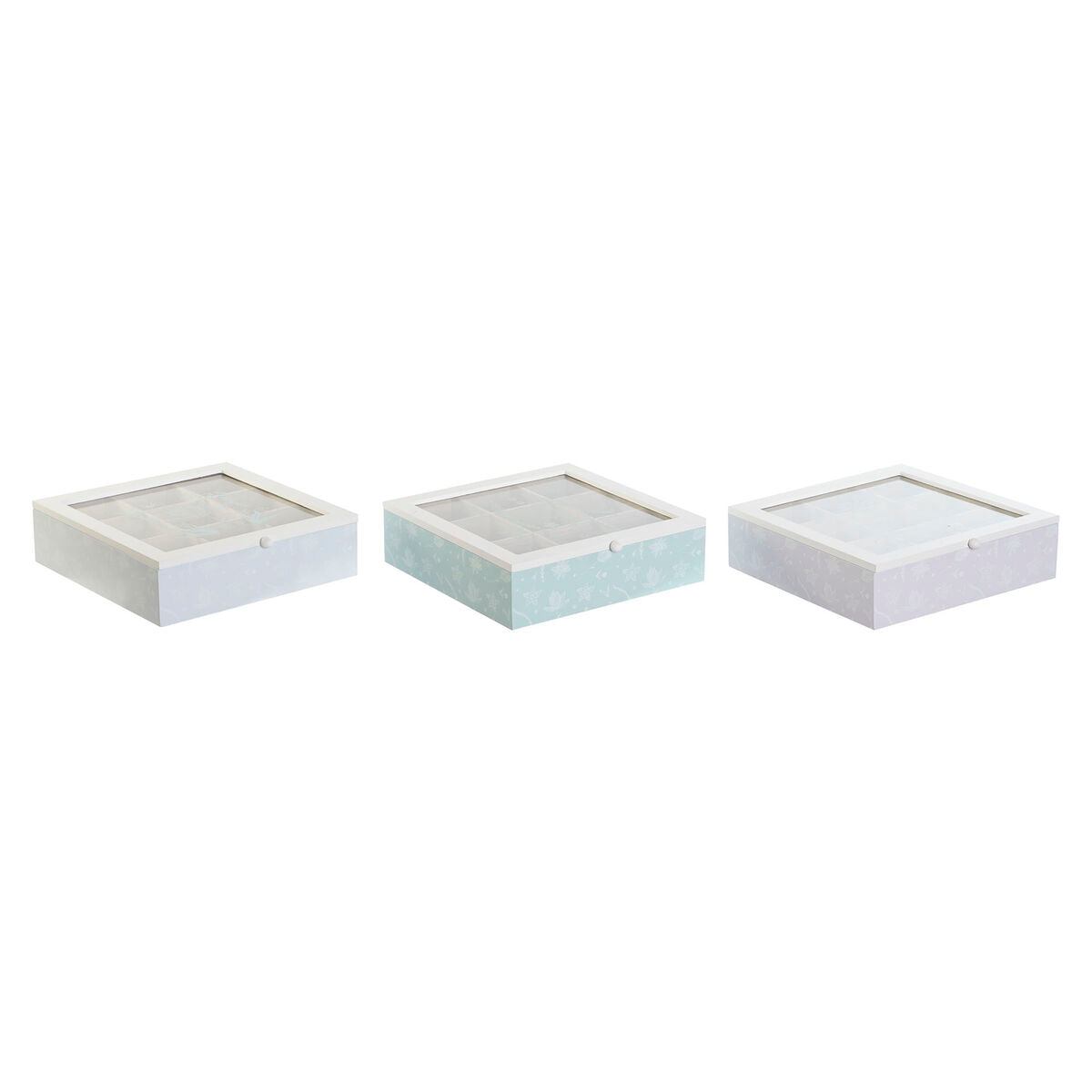 Box for Infusions DKD Home Decor Blue White Green Lilac Metal Crystal MDF Wood (3 Units) DKD Home Decor