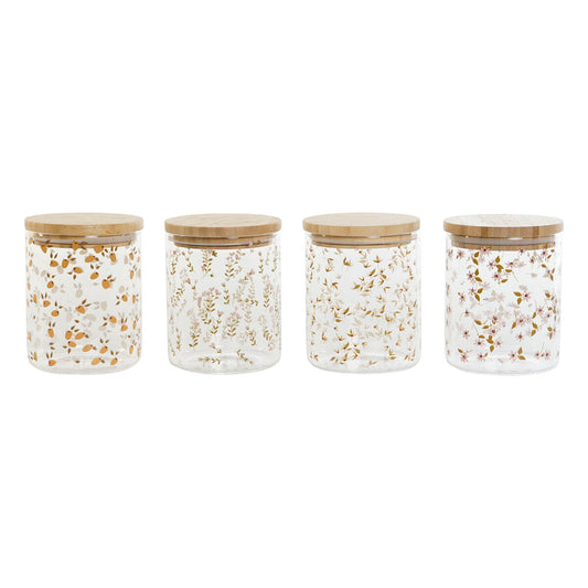 Tin DKD Home Decor Bamboo Borosilicate Glass Shabby Chic 700 ml 10 x 10 x 12,5 cm (4 Units) DKD Home Decor