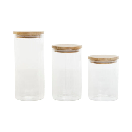 3 Tubs Home ESPRIT Transparent Silicone Bamboo Borosilicate Glass 10 x 10 x 22,3 cm Home ESPRIT