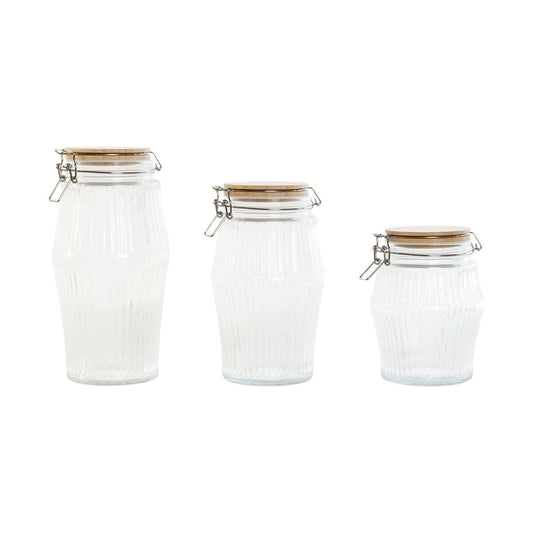 3 Tubs Home ESPRIT Transparent Silicone Bamboo Crystal 13,5 x 13,5 x 27 cm Home ESPRIT