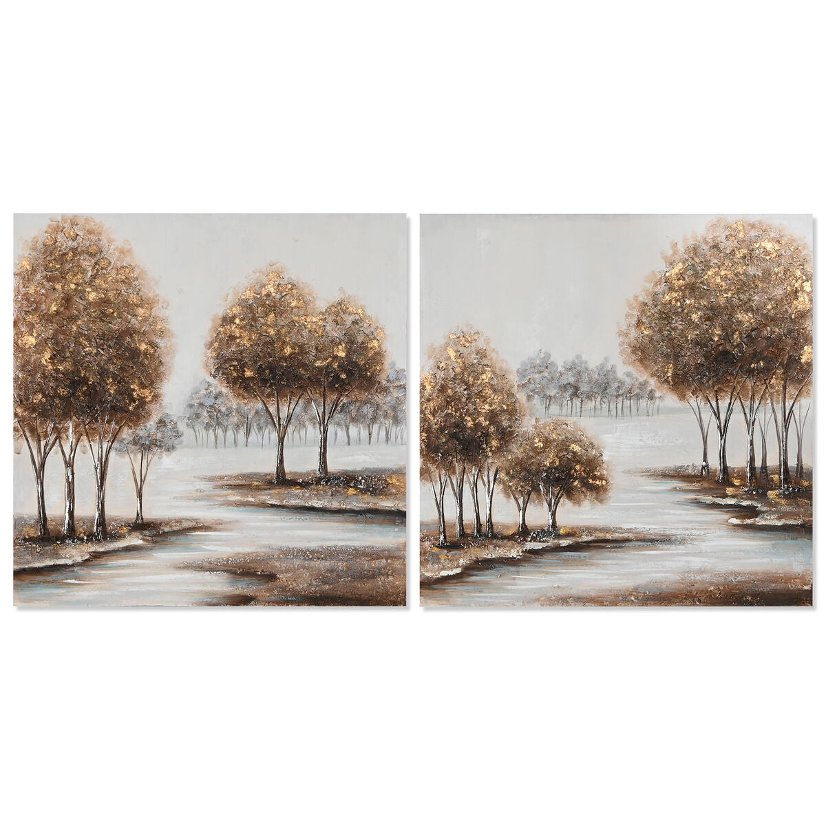 Painting Home ESPRIT Trees Cottage 80 x 3 x 80 cm (2 Units) Home ESPRIT