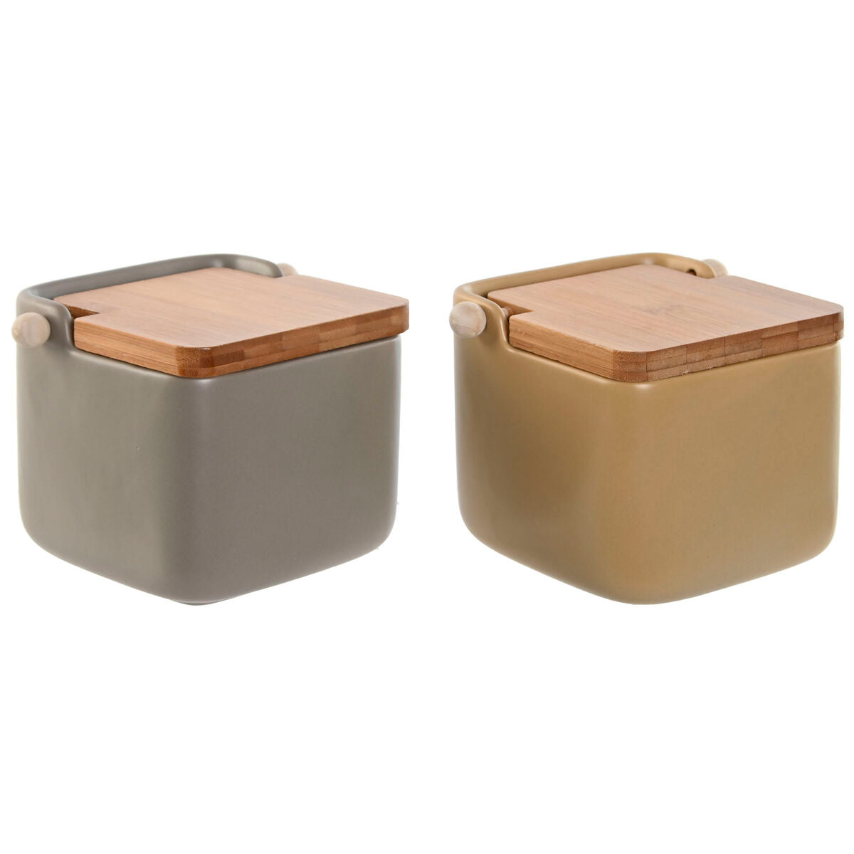 Salt Shaker with Lid Home ESPRIT Beige Grey Natural Bamboo Dolomite 15 x 12 x 11 cm (2 Units) Home ESPRIT