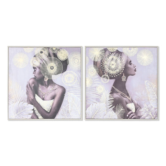 Painting Home ESPRIT Colonial Golden African Woman 80 x 2,8 x 80 cm (2 Units) Home ESPRIT