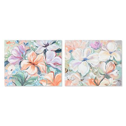 Painting Home ESPRIT Flowers Shabby Chic 100 x 3,7 x 80 cm (2 Units) Home ESPRIT