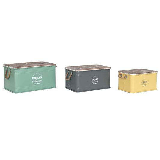 Set of Chests Home ESPRIT Yellow Green Grey Dark brown Metal Vintage 60 x 38 x 32,5 cm Home ESPRIT