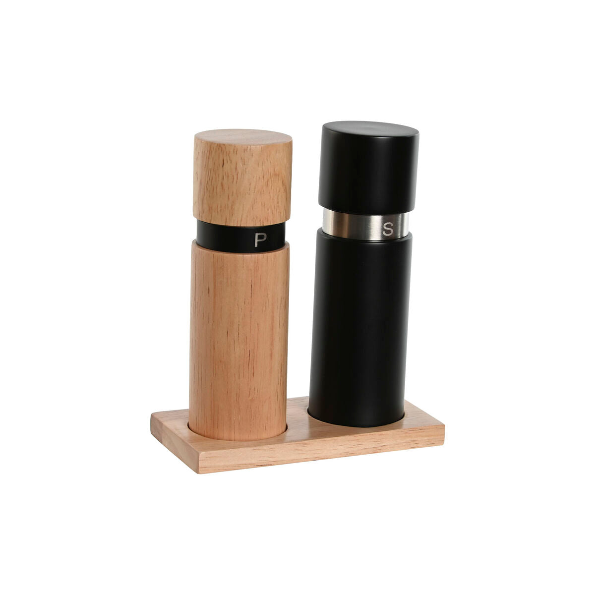 Salt and Pepper Shakers Home ESPRIT Black Natural Stainless steel Rubber wood 14 x 7 x 16,5 cm Home ESPRIT