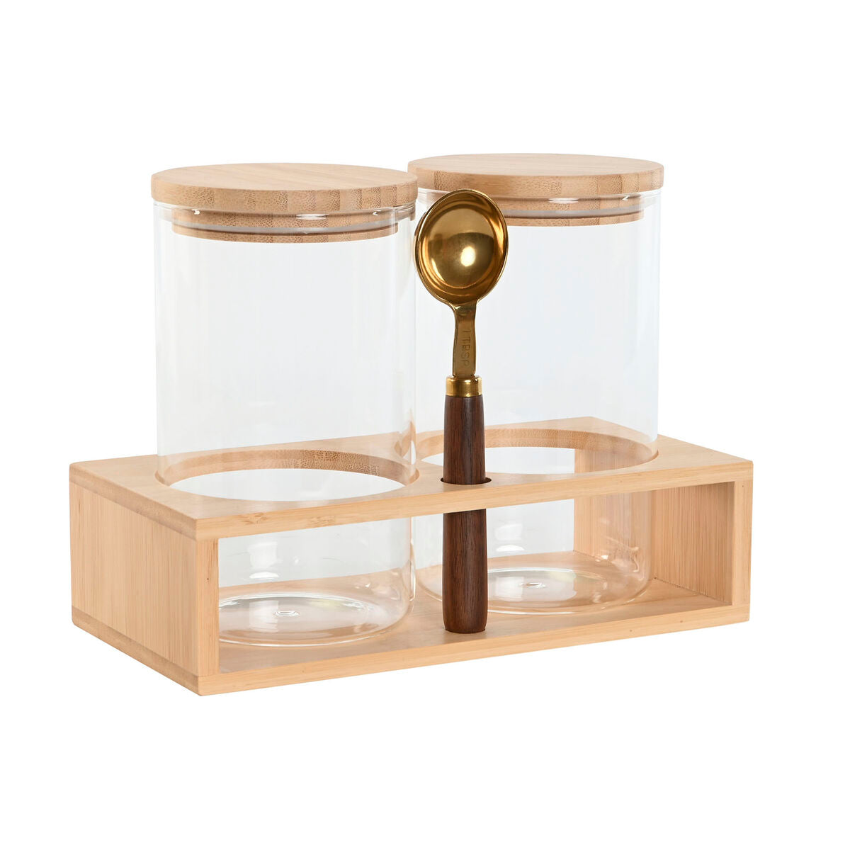 2 Tubs Home ESPRIT Golden Natural Bamboo Borosilicate Glass 24 x 12 x 18,5 cm Home ESPRIT