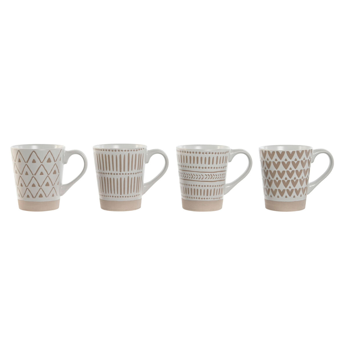 4 Piece Mug Set Home ESPRIT White Beige Stoneware 360 ml 9 x 7 x 10,6 cm Home ESPRIT