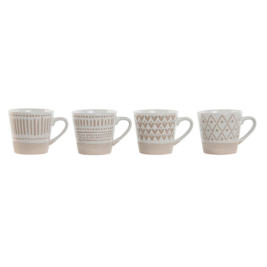 Piece Coffee Cup Set Home ESPRIT White Beige Stoneware 180 ml 4 Pieces Home ESPRIT