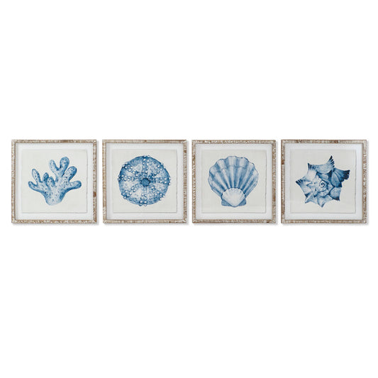 Painting Home ESPRIT Coral Mediterranean 50 x 2,5 x 50 cm (4 Units) Home ESPRIT