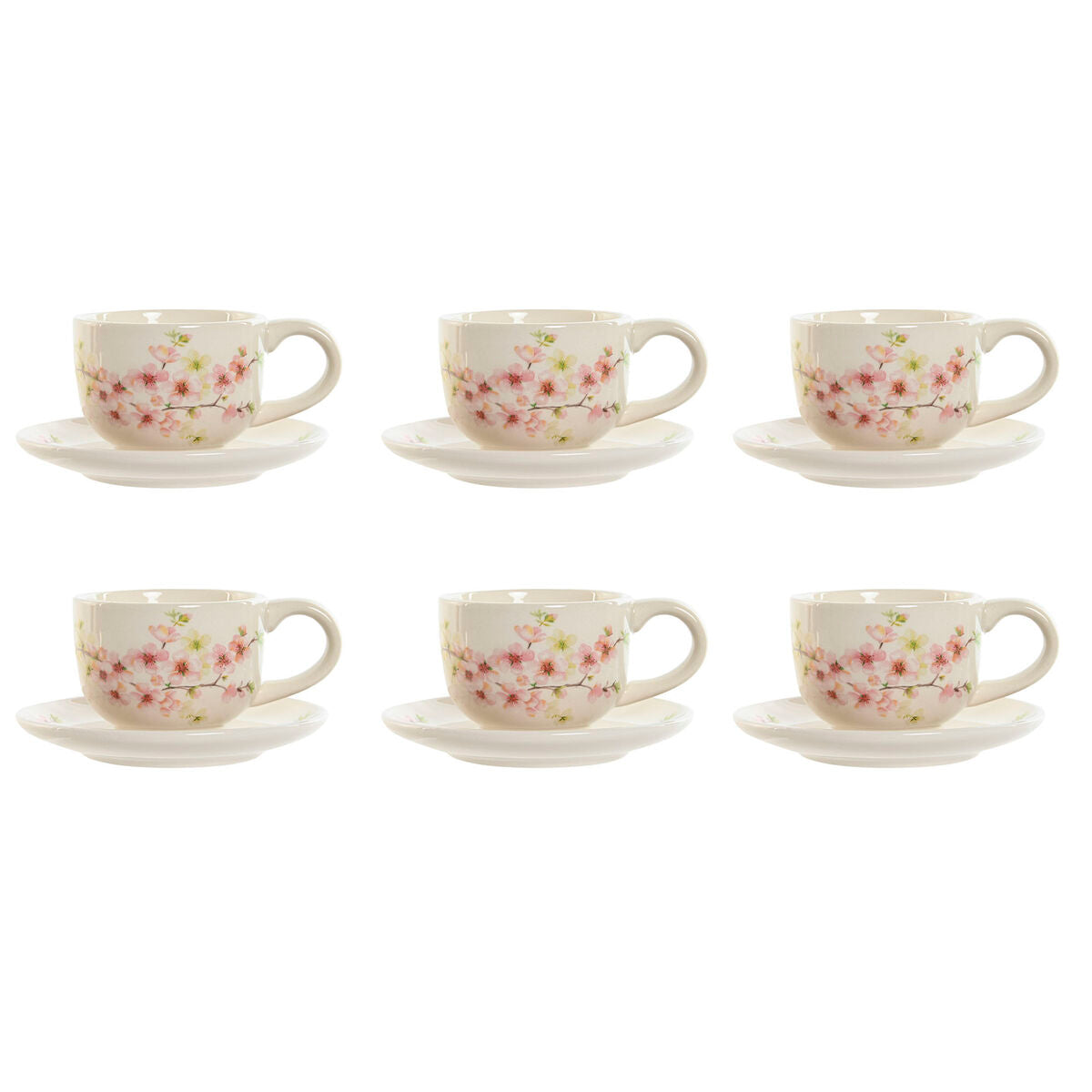 Set of 6 Cups with Plate Home ESPRIT Yellow White Pink Lilac Metal Dolomite 180 ml Home ESPRIT