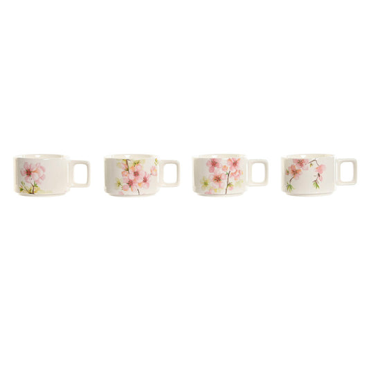 Piece Coffee Cup Set Home ESPRIT White Pink Lilac Metal Bamboo Dolomite 260 ml Home ESPRIT