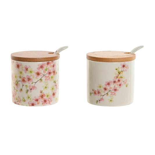 Sugar Bowl Home ESPRIT White Pink Lilac Bamboo Dolomite 7,5 x 7,5 x 7,5 cm (2 Units) Home ESPRIT