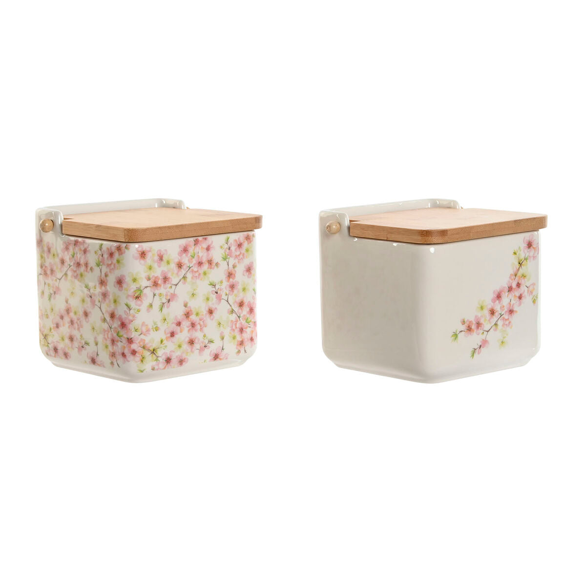 Salt Shaker with Lid Home ESPRIT White Pink Lilac Bamboo 750 ml 14 x 12,5 x 12 cm (2 Units) Home ESPRIT