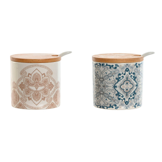 Sugar Bowl Home ESPRIT Blue Beige Pink Lilac Bamboo Dolomite 7,5 x 7,5 x 7,5 cm (2 Units) Home ESPRIT