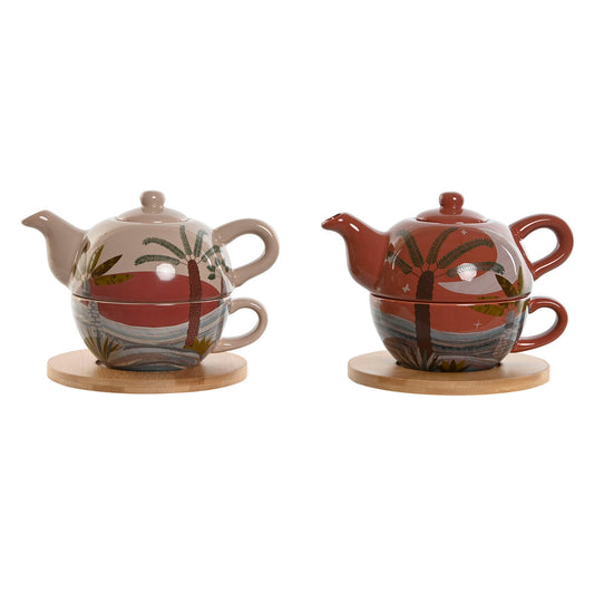 Teapot Home ESPRIT White Beige Terracotta Light Pink Dolomite 750 ml (2 Units) Home ESPRIT