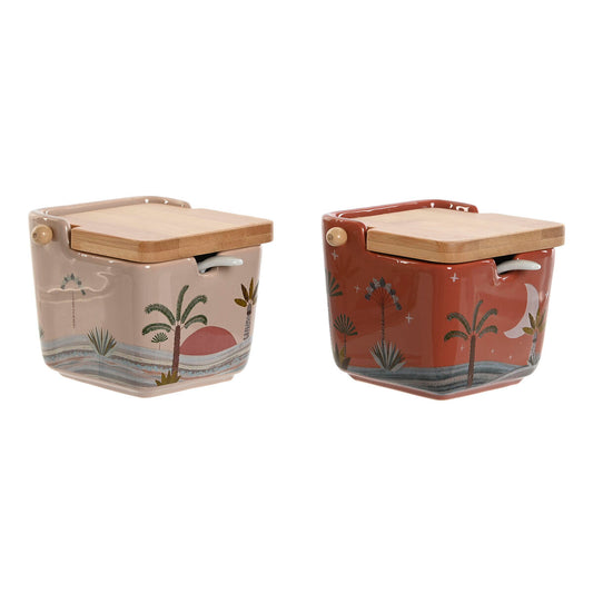 Sugar Bowl Home ESPRIT Beige Pink Terracotta Lilac Bamboo Dolomite 7,5 x 7,5 x 7,5 cm (2 Units) Home ESPRIT