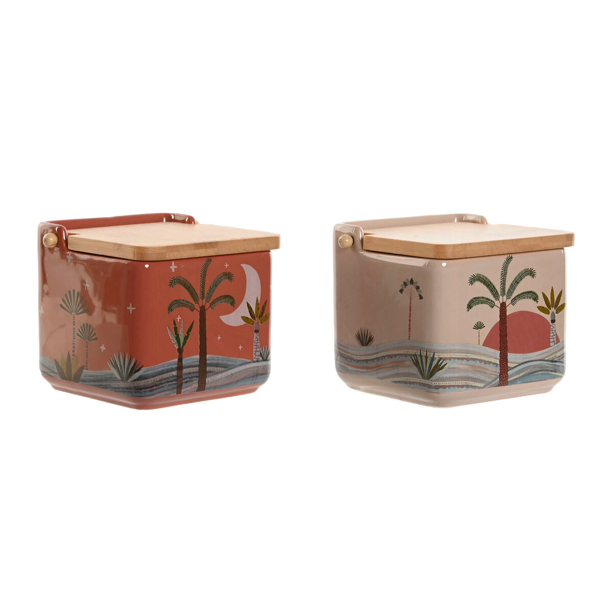 Salt Shaker with Lid Home ESPRIT Beige Pink Terracotta Lilac Bamboo 750 ml 14 x 12,5 x 12 cm (2 Units) Home ESPRIT