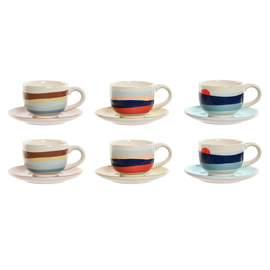 Set of 6 Cups with Plate Home ESPRIT Yellow Blue Green Lilac Metal Dolomite 180 ml Home ESPRIT