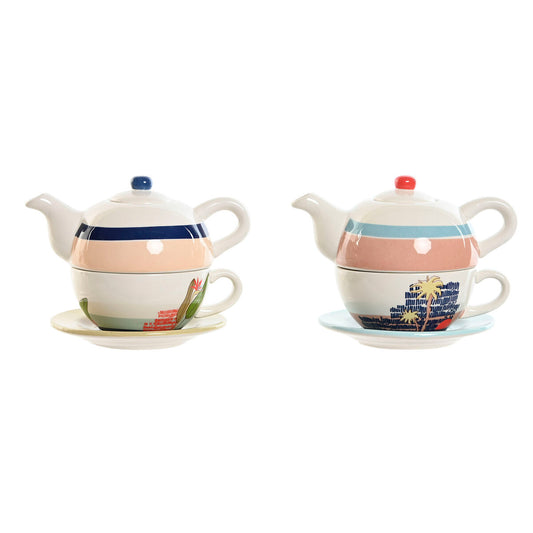 Teapot Home ESPRIT Blue White Green Light Pink Dolomite 750 ml (2 Units) Home ESPRIT