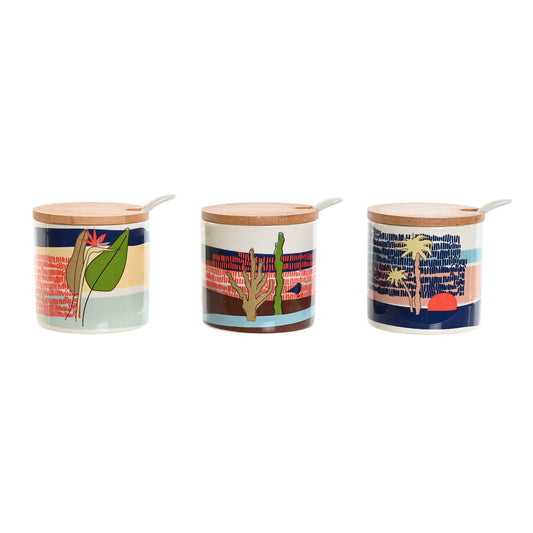 Sugar Bowl Home ESPRIT Blue Green Pink Lilac Bamboo Dolomite 7,5 x 7,5 x 7,5 cm (3 Units) Home ESPRIT