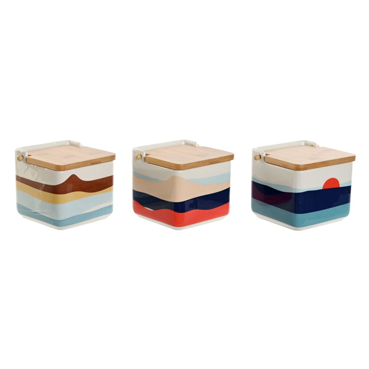 Salt Shaker with Lid Home ESPRIT Blue Green Pink Lilac Bamboo Tropical 750 ml 14 x 12,5 x 12 cm (3 Units) Home ESPRIT