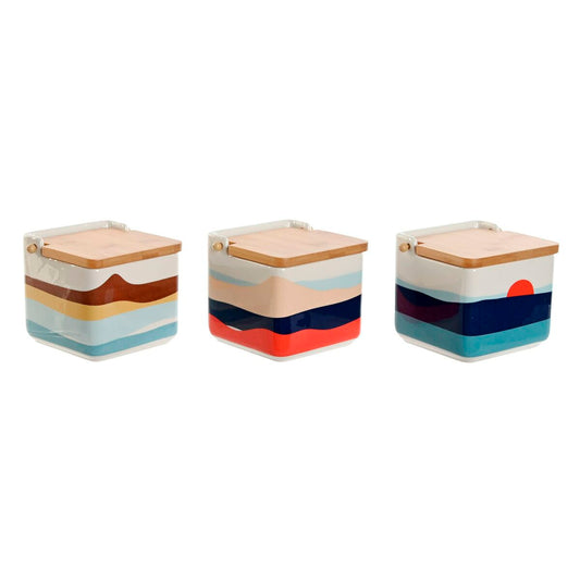 Salt Shaker with Lid Home ESPRIT Blue Green Pink Lilac Bamboo Tropical 750 ml 14 x 12,5 x 12 cm (3 Units) Home ESPRIT