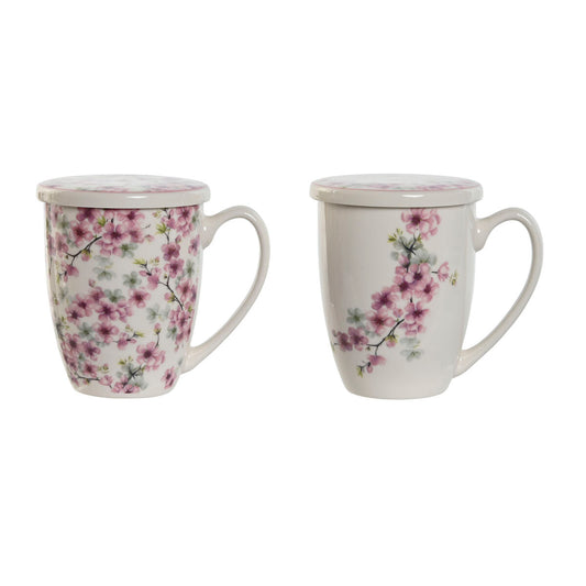 Cup with Tea Filter Home ESPRIT Blue White Pink Stainless steel Porcelain 380 ml (2 Units) Home ESPRIT