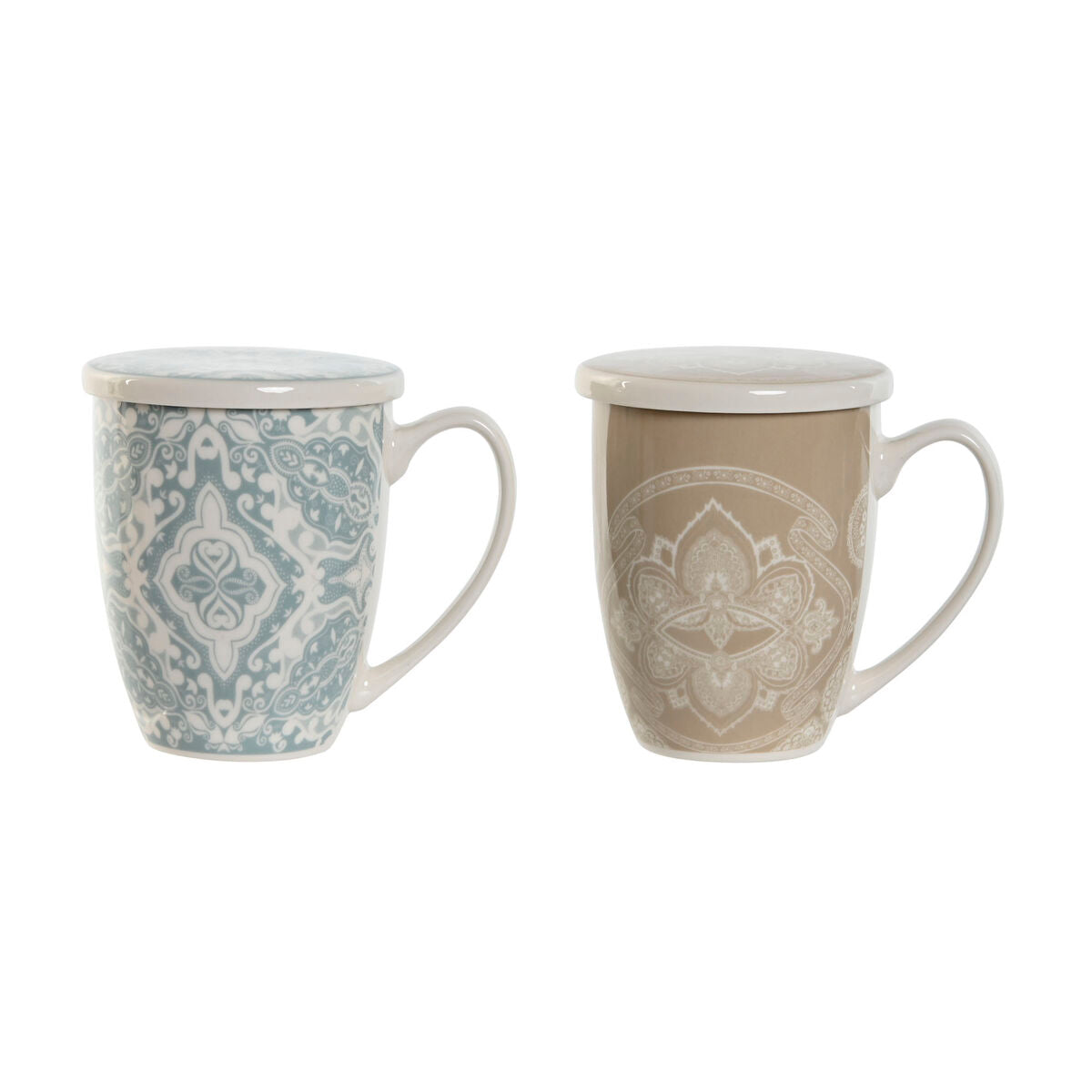 Cup with Tea Filter Home ESPRIT Blue Beige Stainless steel Porcelain 380 ml (2 Units) Home ESPRIT