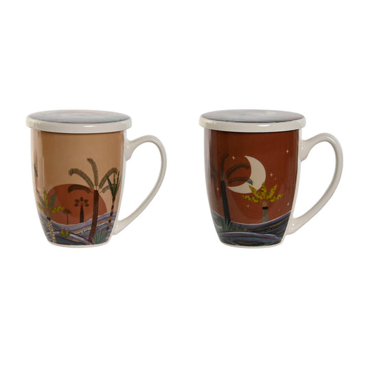 Cup with Tea Filter Home ESPRIT Blue Beige Terracotta Stainless steel Porcelain 380 ml (2 Units) Home ESPRIT