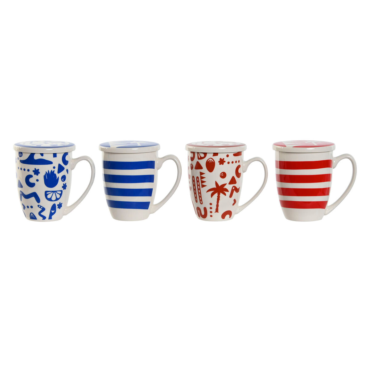 Cup with Tea Filter Home ESPRIT Blue Red Stainless steel Porcelain 380 ml (4 Units) Home ESPRIT