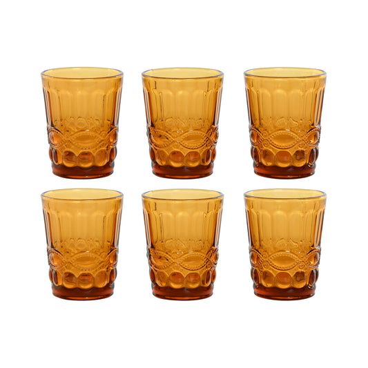 Set of glasses Home ESPRIT Amber Crystal With relief 240 ml (6 Units) Home ESPRIT