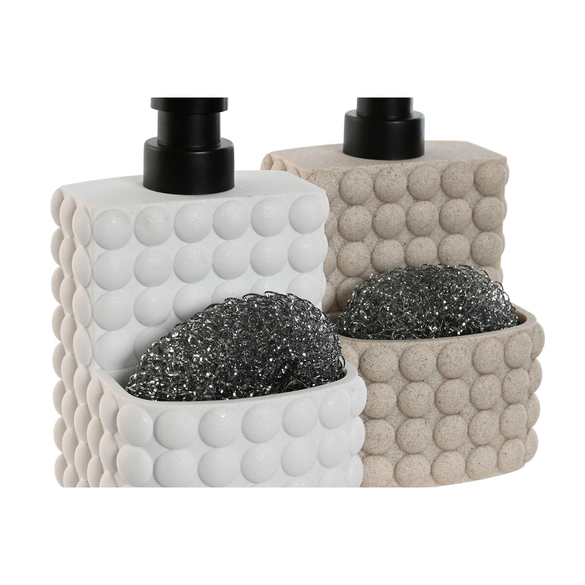 Soap Dispenser Home ESPRIT Black Beige Light grey Resin Marble 9 x 8 x 18 cm (2 Units) Home ESPRIT