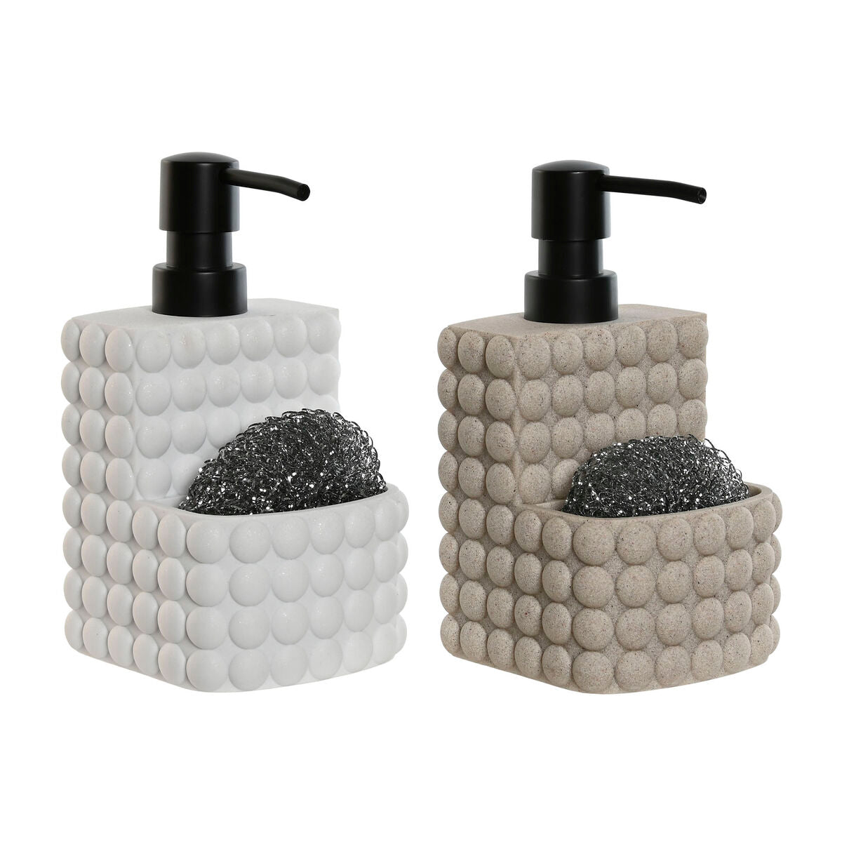 Soap Dispenser Home ESPRIT Black Beige Light grey Resin Marble 9 x 8 x 18 cm (2 Units) Home ESPRIT