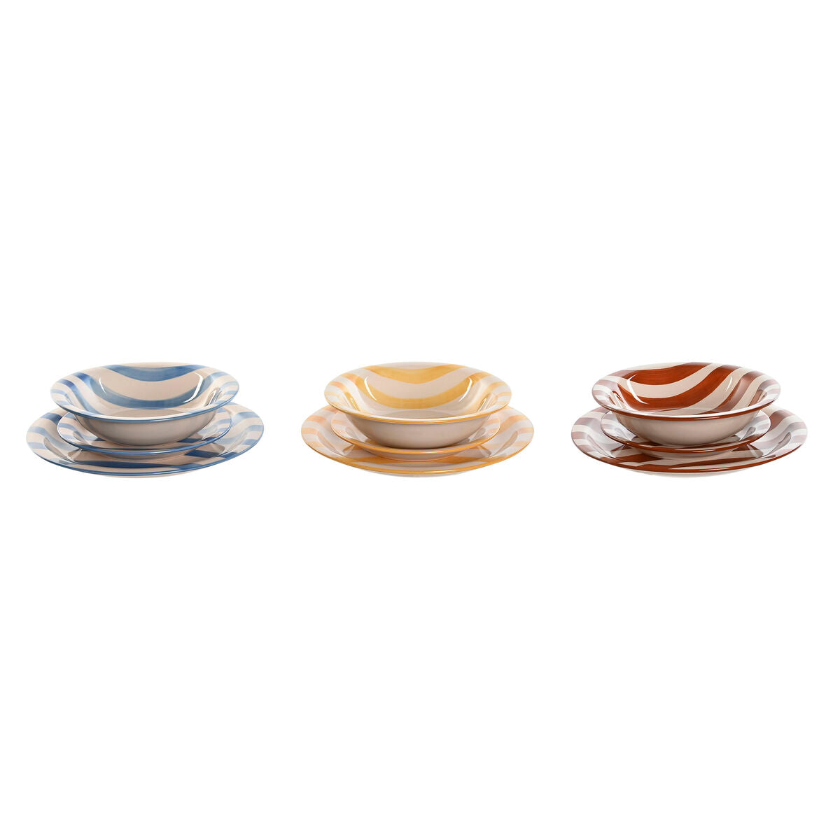 Tableware Home ESPRIT Yellow Blue Red Stoneware Stripes Mediterranean 27,5 x 27,5 x 2,8 cm 18 Pieces Home ESPRIT