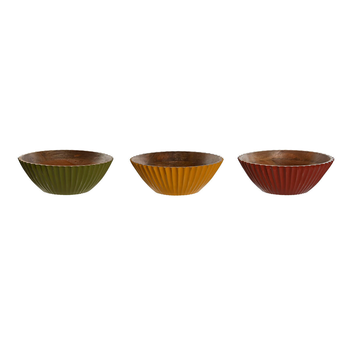 Salad Bowl Home ESPRIT Yellow Green Coral Mango wood 30 x 30 x 12 cm (3 Units) Home ESPRIT