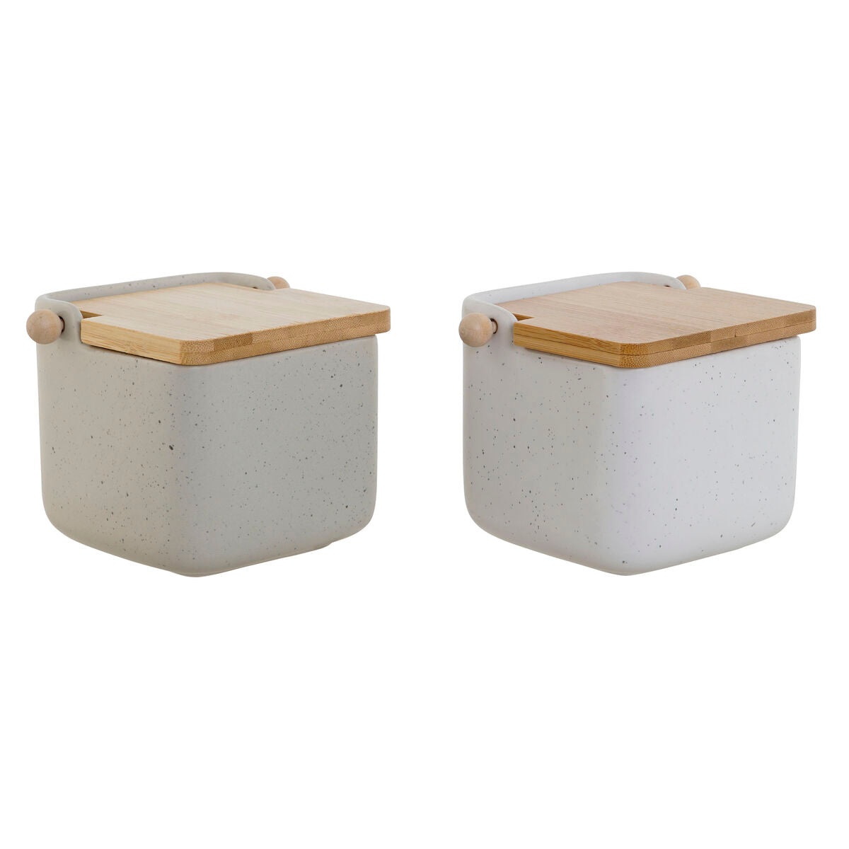 Salt Shaker with Lid Home ESPRIT White Beige Natural Bamboo Dolomite 15 x 12 x 11 cm (2 Units) Home ESPRIT