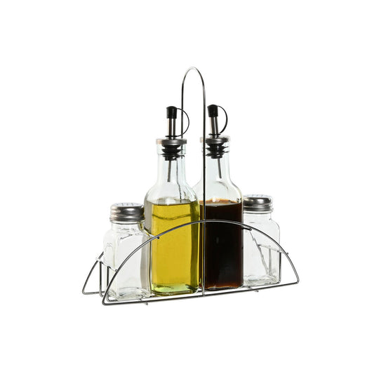 Condiment Set Home ESPRIT Transparent Metal Crystal 300 ml 22,5 x 6 x 23 cm Home ESPRIT