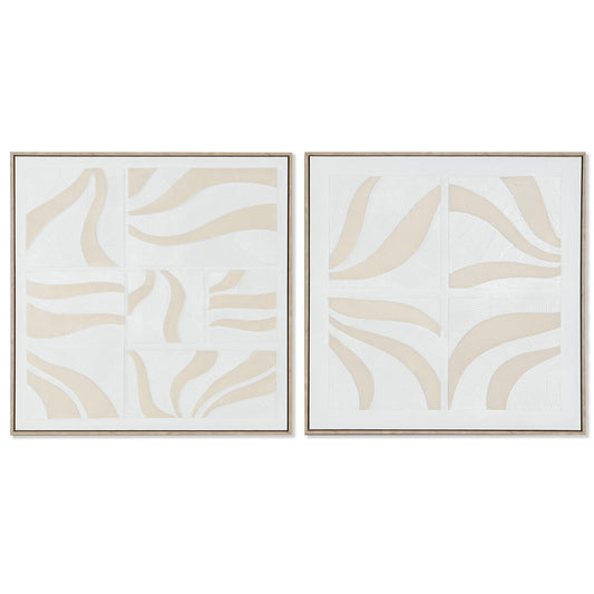 Painting Home ESPRIT White Beige Abstract Scandinavian 83 x 4,5 x 83 cm (2 Units) Home ESPRIT