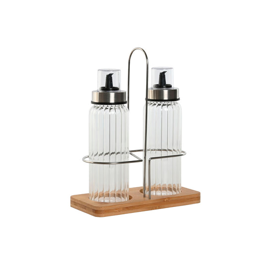 Oil and Vinegar Set Home ESPRIT Transparent Natural Bamboo Crystal 18,5 x 9,3 x 24 cm Home ESPRIT