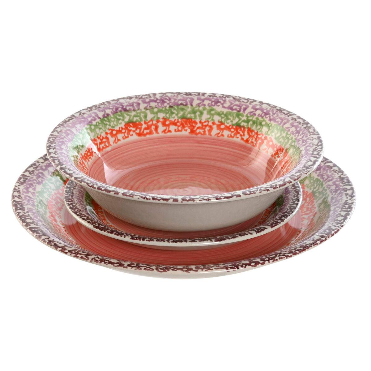 Tableware Home ESPRIT Pink Stoneware 27 x 27 x 2 cm 18 Pieces Home ESPRIT