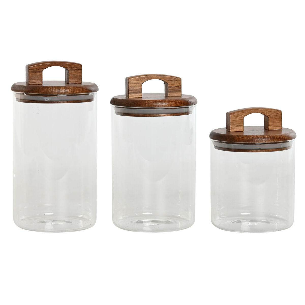 3 Tubs Home ESPRIT Brown Transparent Acacia Borosilicate Glass 650 ml 900 ml 1 L 3 Pieces Home ESPRIT