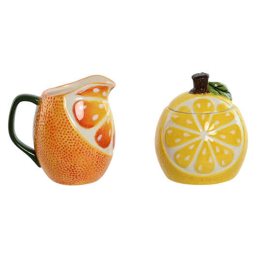 Milk jug and sugar bowl Home ESPRIT Yellow Orange Stoneware 12 x 8,4 x 11 cm 2 Pieces (12 Units) Home ESPRIT